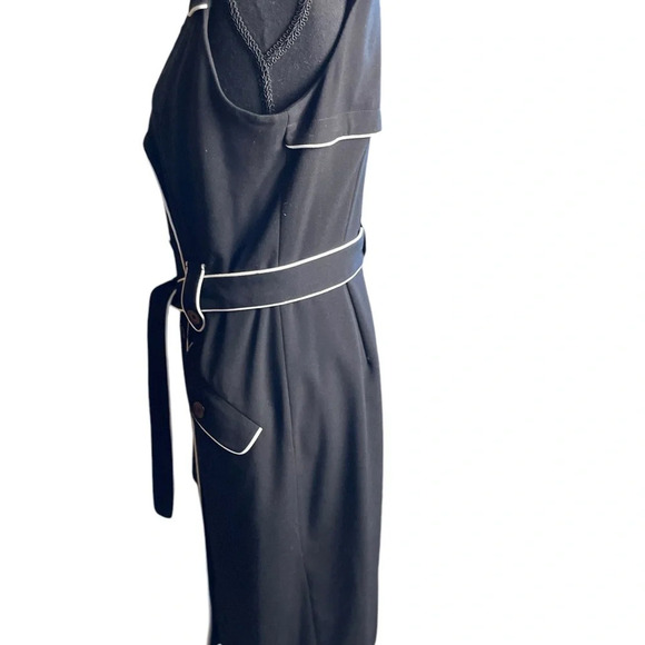 Calvin Klein Black with White Color Dress Size 10.  Belted with Front Buttons - Picture 6 of 12